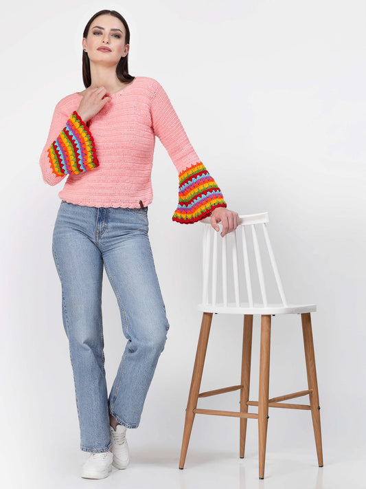 Crochet Bell Sleeves Winter Sweater