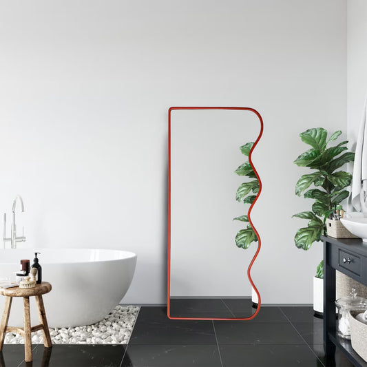 Right Wave Asymmetrical Full Length Wood Mirror Wall Decor