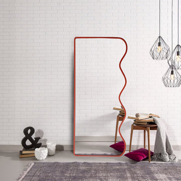 Right Wave Asymmetrical Full Length Wood Mirror Wall Decor