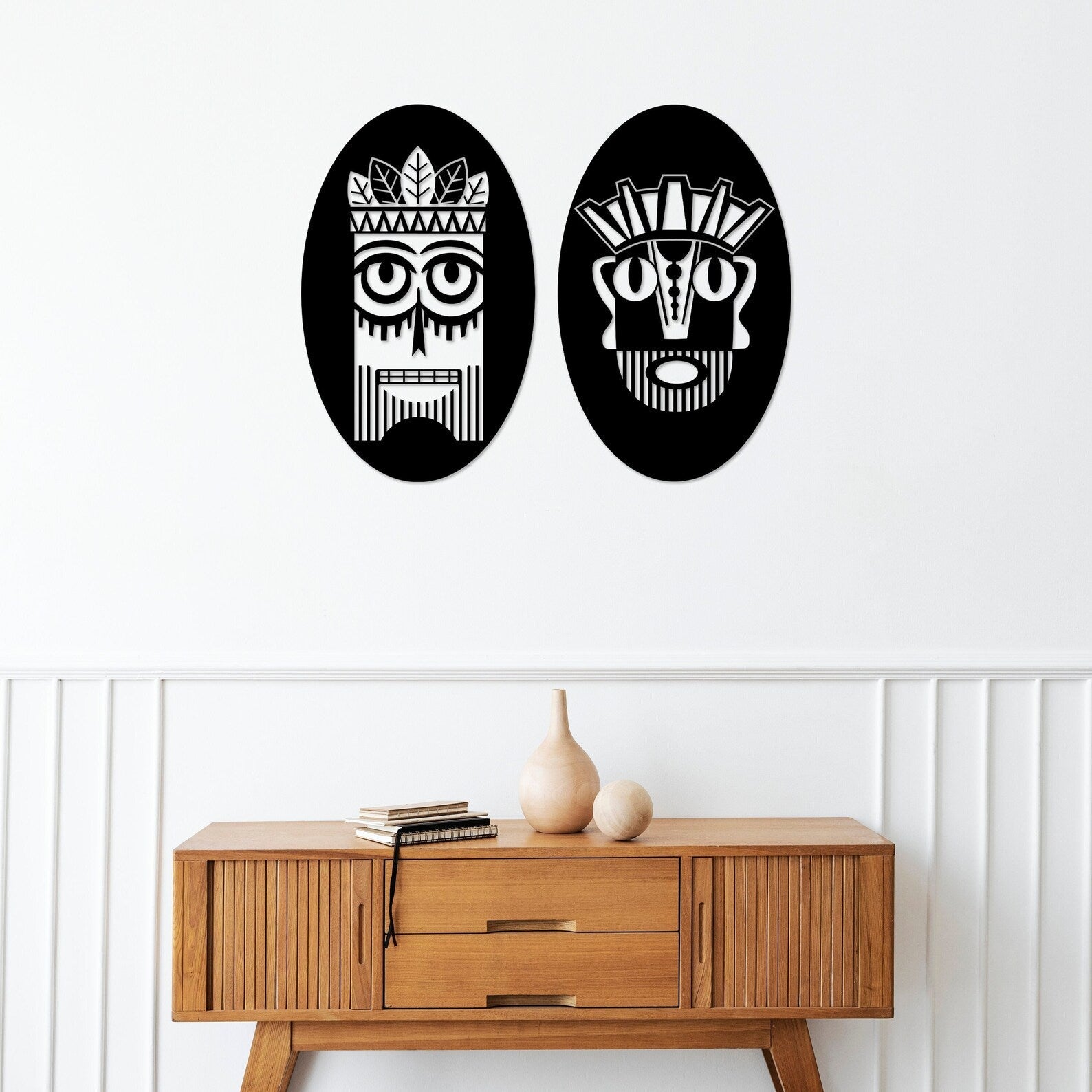 Safari Symmetry African Mask 2 - Panel Wood Wall Decor