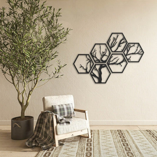 Hexaharmony Hexagon Tree 6 - Piece Wood Wall Decor