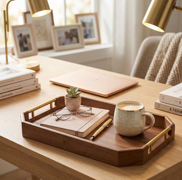 Octagonal Wooden Serving Tray with Handles