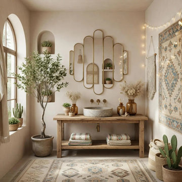Asymmetrical Boho Cluster Mirror Wood Wall Decor