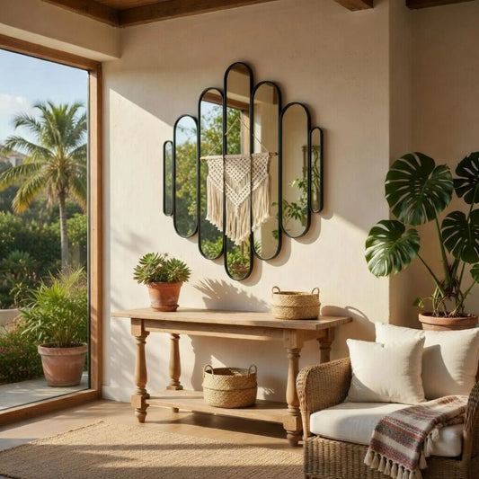 Asymmetrical Boho Cluster Mirror Wood Wall Decor