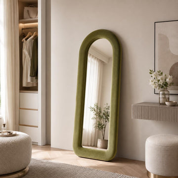 White Velvet Arch Full Length Mirror Wall Decor