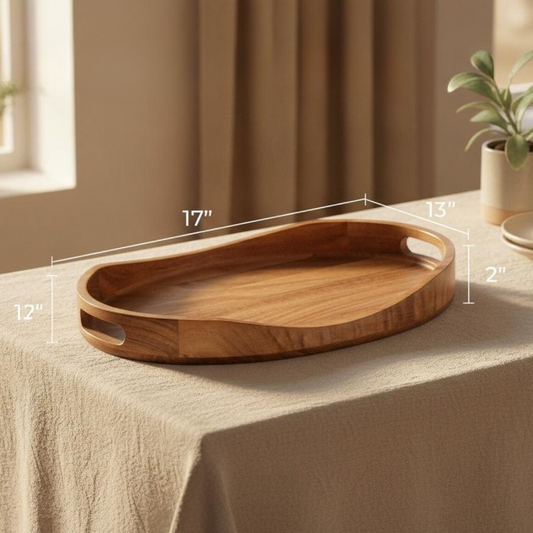 Wood Oval Serving Tray with Handles