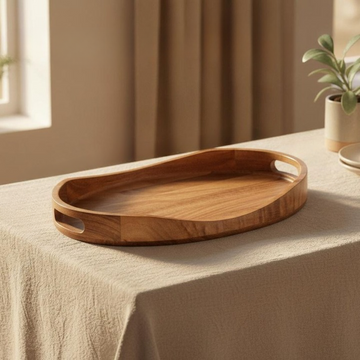 Wood Oval Serving Tray with Handles