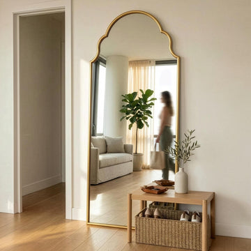 The Serene Arch Wavy Full Length Wood Mirror Wall Decor