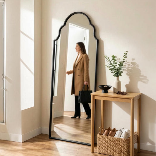 The Serene Arch Wavy Full Length Wood Mirror Wall Decor