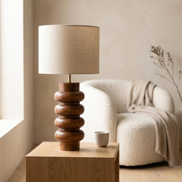Sculptura Wood Table Lamp with Linen Shade