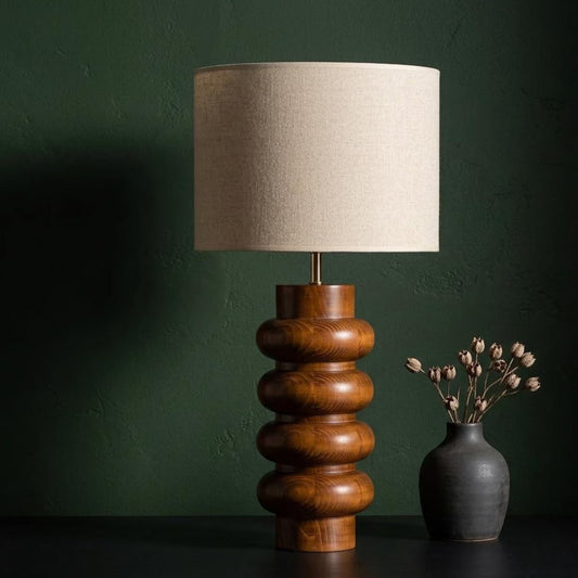 Sculptura Wood Table Lamp with Linen Shade