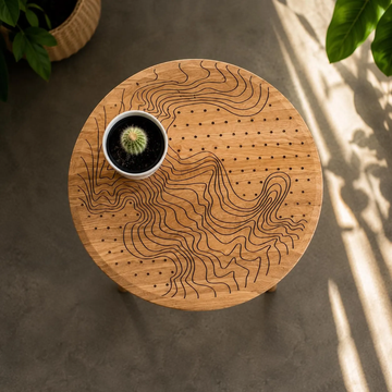 Contour Carved Wood Stool