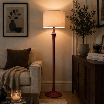 Handmade Solid Wood Floor Lamp with Fabric Shade
