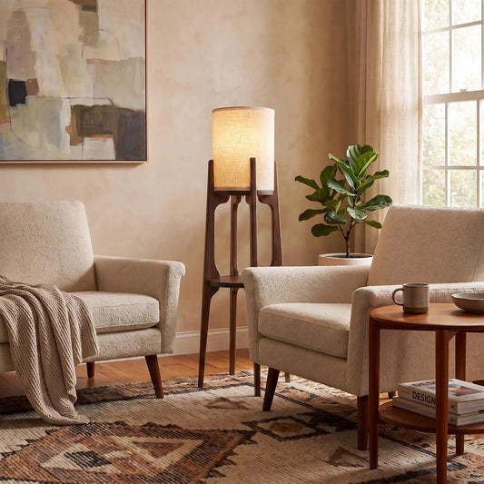Walnut Bloom Floor Lamp with Plant Shelf