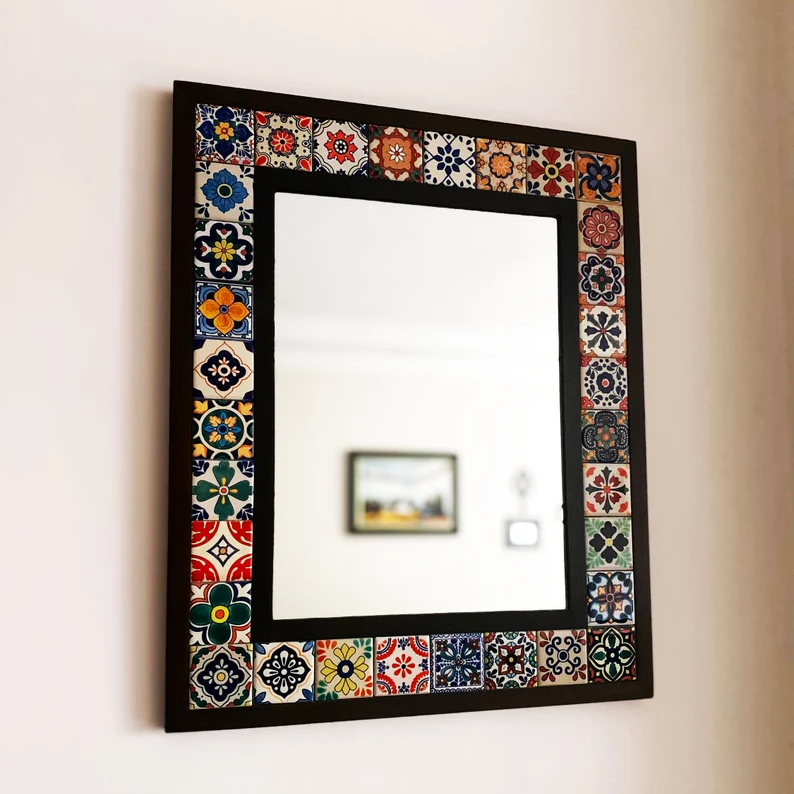 Boho Mexican Tile Mirror Wall Decor
