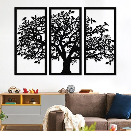 Wooden 3 Pieces Tree Wall Art Panel Frame