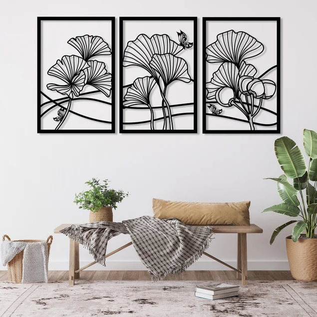 Trinity Ginkgo Set Of 3 Wood Decor