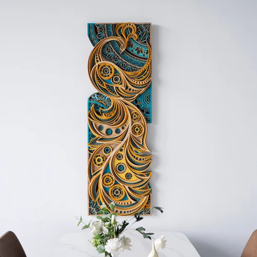 Regal Peacock Mandala Wood Wall Decor