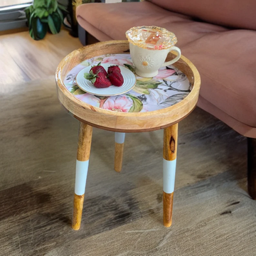 Flower Mango Wood Accent Table