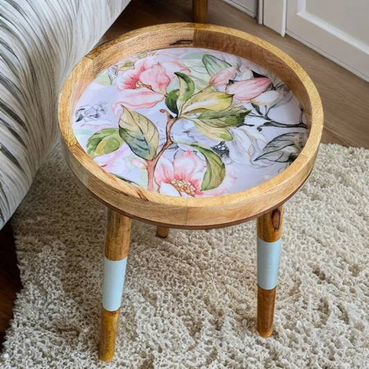 Flower Mango Wood Accent Table