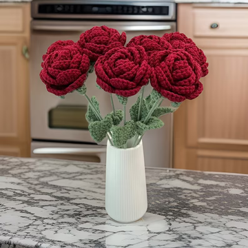 Rosy Elegance Knitted Rose Crochet Flower