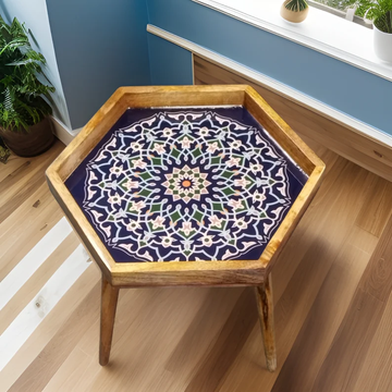 Harvest Mango Wood Accent Table ( HEXAGON )