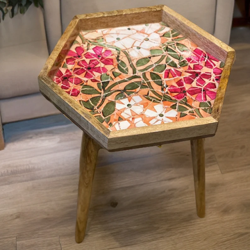 Sculpted Mango Wood Table ( Hexagon )