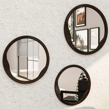 Wooden Set of 3 Mirror Wood Wall Decor