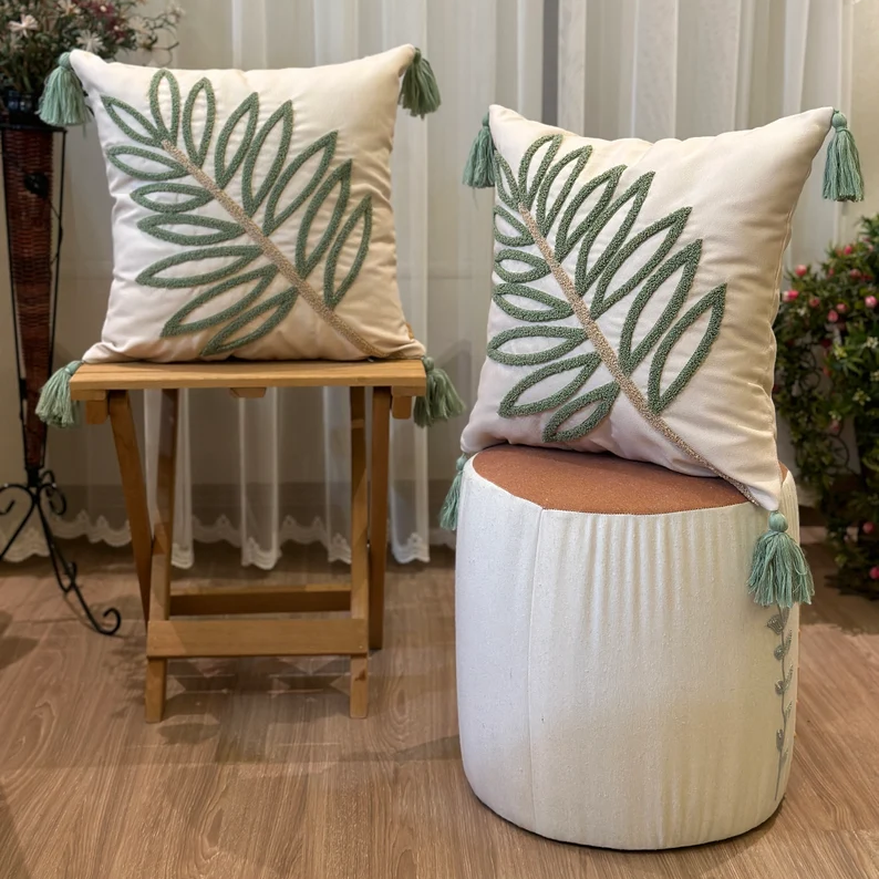 Green Palm Leaves Cushion Cover