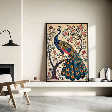 Regal Peacock Madhubani Wall Painting