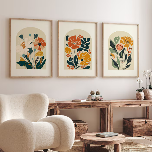 Terracotta Garden Set of 3 Wall Painting