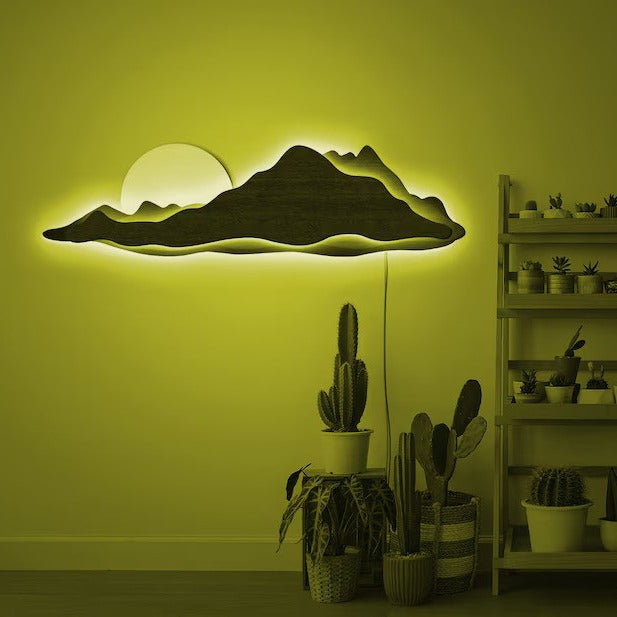 LED Horizon Mountain Wood Wall Decor