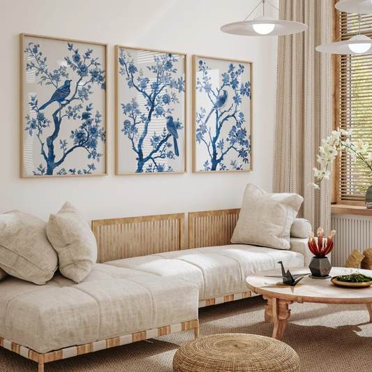 Chinoiserie Blue Set Of 3 Wall Painting