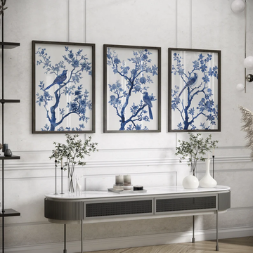 Chinoiserie Blue Set Of 3 Wall Painting