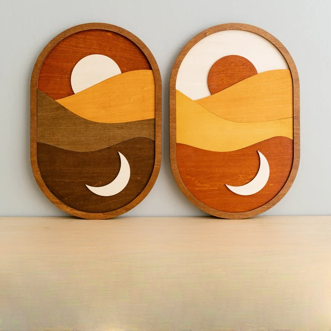 Sun and Moon Bliss Wood Wall Decor ( SET OF 2 )