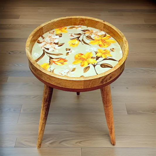 Mystic Flower Pattern Wood Table