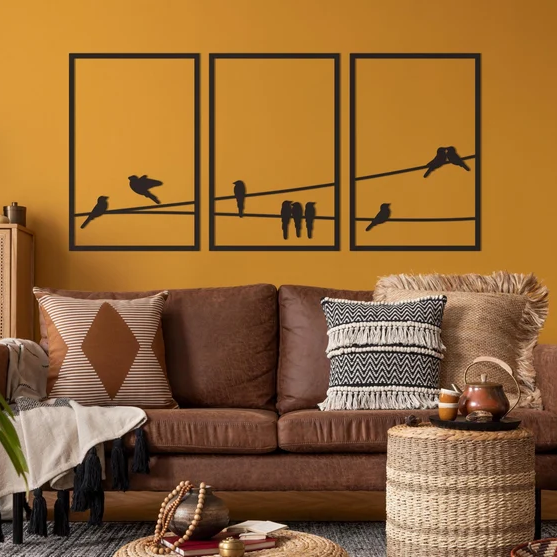 3 Pieces Birds On Wire Wood Wall Decor