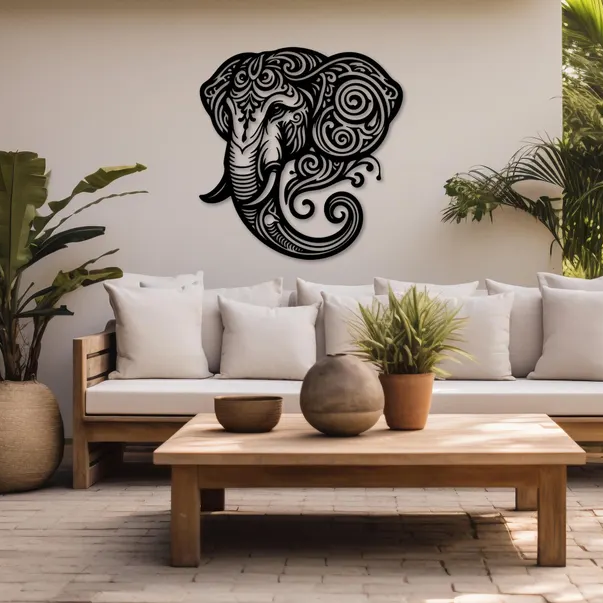 Elephant Head Wood Wall Decor