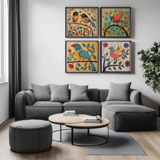 Madhubani Birds Set Of 3 Wall Painting