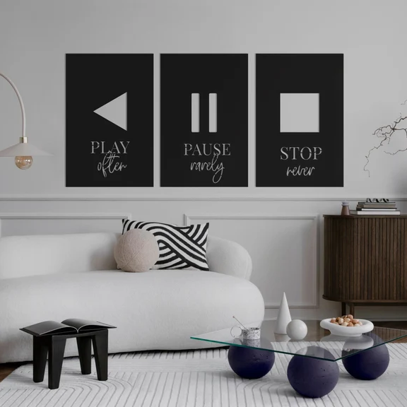 Play, Pause, Stop Set of 3 Wood Wall Decor