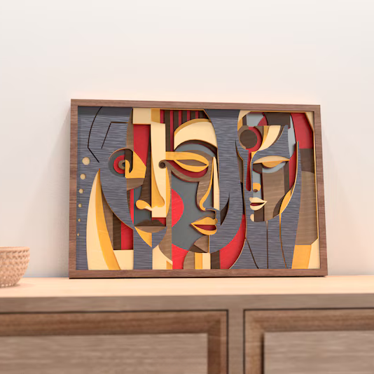 Linear Faces Wood Wall Decor