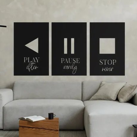 Pause In Wall Play, Pause, Stop Set of 3 Wood Wall Decor