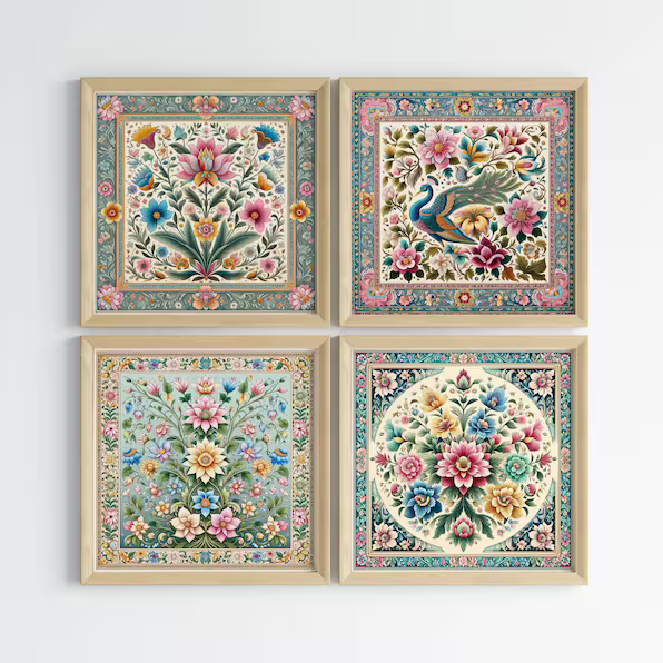 Pastel Petals Folk Wall Painting