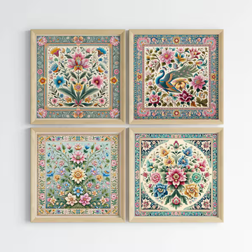 Pastel Petals Folk Wall Painting