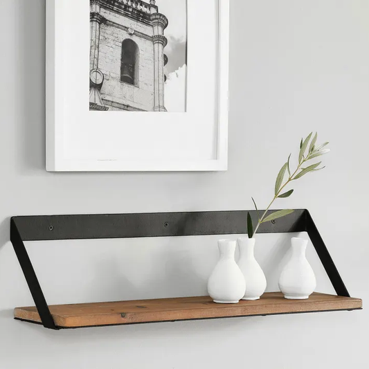 Floating Black Steel Wooden Shelf (SET OF 3 )