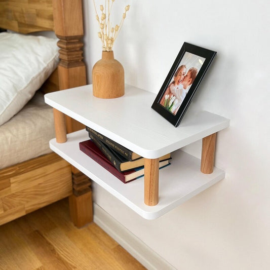 Floating Nightstand With Dual Wooden Shelf