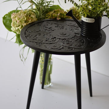 Lotus Mandala Wood Table ( Black)