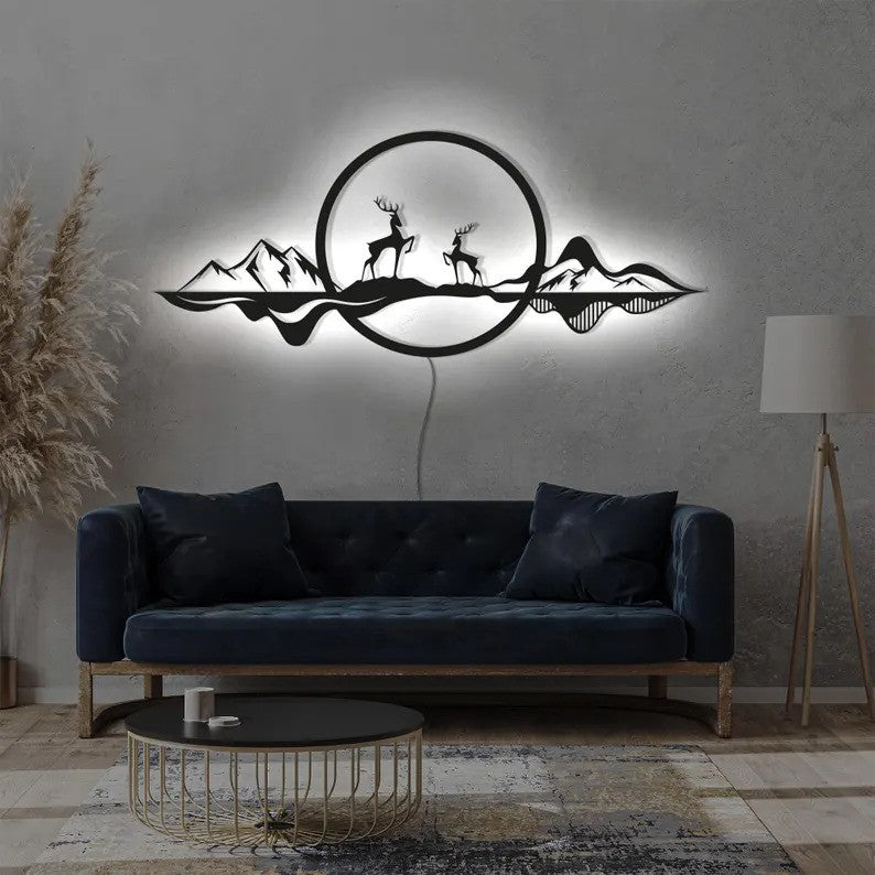 LED Deer And Moon Wood Wall Decor