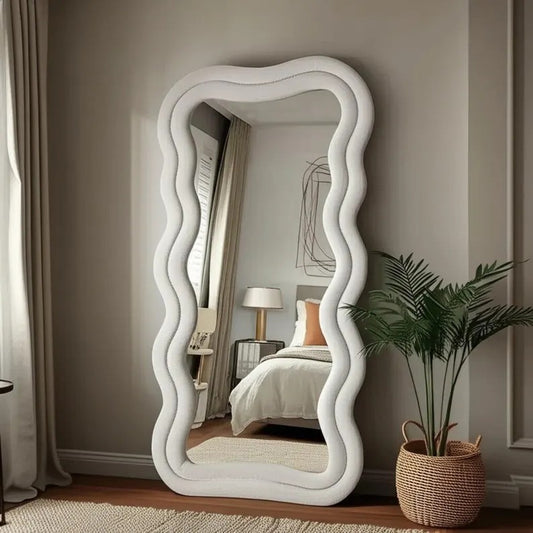 Modern Wavy Muse Wood Mirror Wall Decor