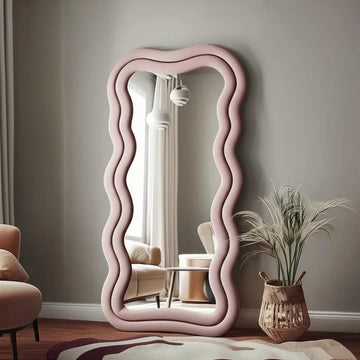 Modern Wavy Muse Wood Mirror Wall Decor